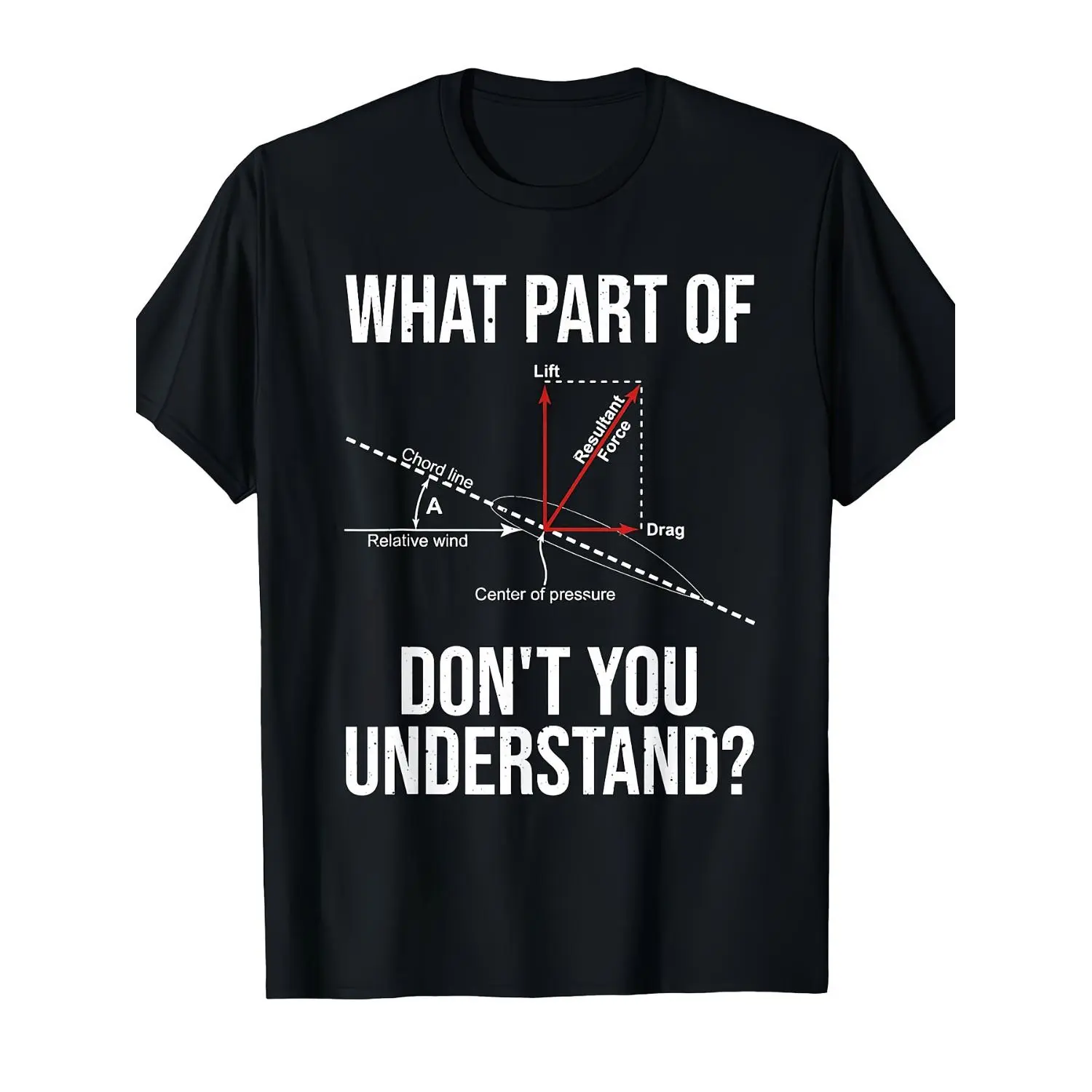 Aviation nerd aerodynamics meme tee Labeled airfoil lift drag graphic shirt for student pilots Unique gift for flight instructors