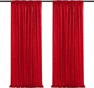 Red Sequin Backdrop Curtains,2ft x 8ft Sequin Photography Backdrop Curtain 2 Panels for Party Decoration, Red
