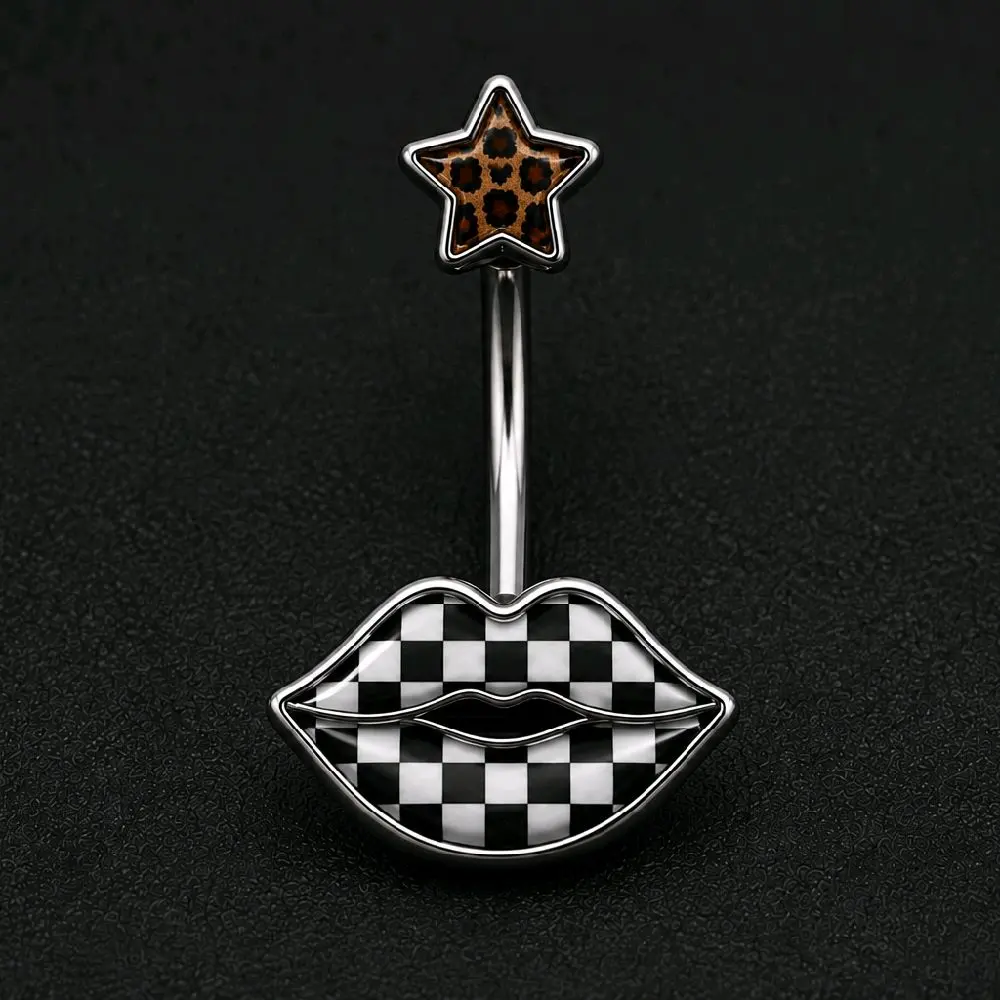 14G Belly Piercing Checkered & Cheetah