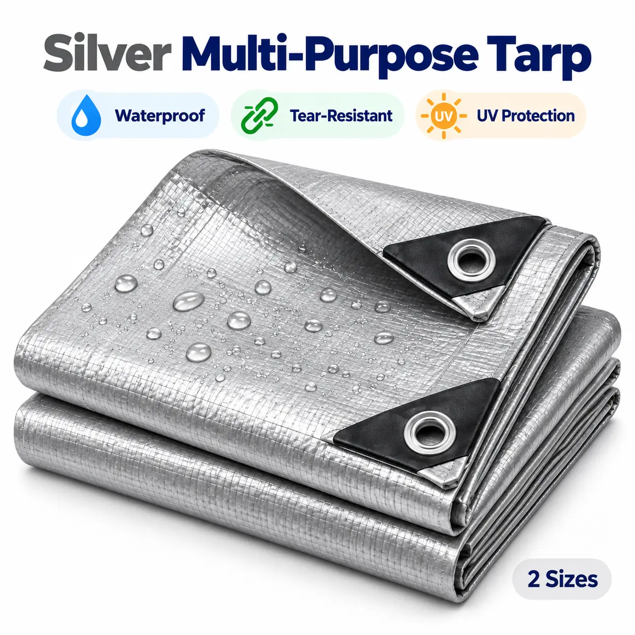 Heavy Duty Waterproof Tarp with Metal Grommets & Reinforced Edges, Reusable Multipurpose Outdoor Cover for Winter Patio Furniture, Truck Bed, Camping, ship, Cargo & Tailgating Supplies