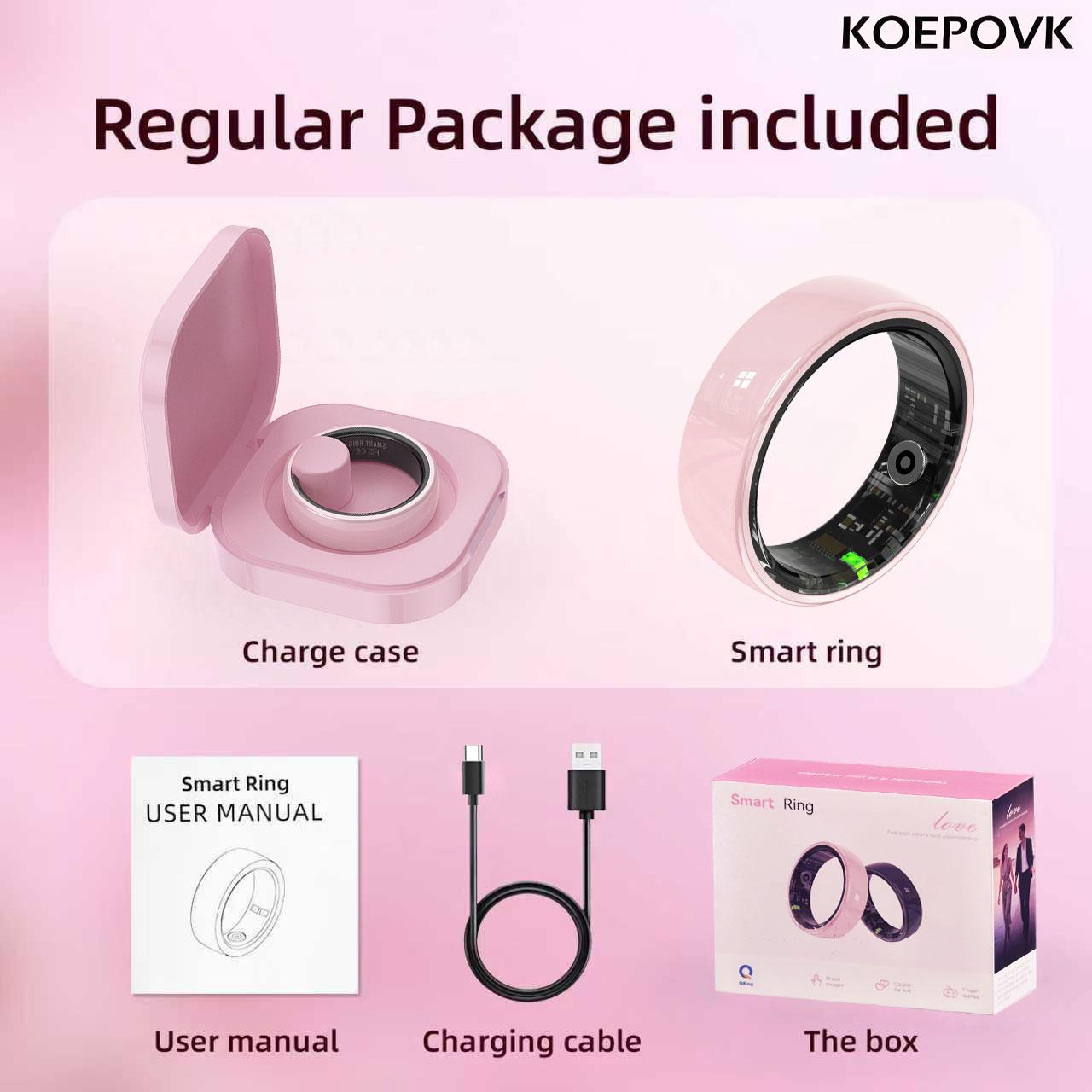 KOEPOKV Ceramic Smart Ring SleepHealth Fitness Tracker Wearable Devices for Women Gift StepCalorie Waterproof Durability Pink Color with Charging Case multifunctional