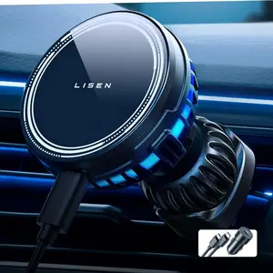LISEN for MagSafe Car Mount Charger, 15W Wireless Car Charger Mount, [Update] Cooling Fan MagSafe Car Charger Hands Free iPhone Car Holder Mount Fit for iPhone 16 15 14 13 12 Pro Max Plus Mini, Black Smartphone