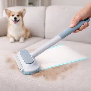 Pet Hair Removal Broom with Long Handle, Carpet Hair Removal Brush for Sofa, Rug, Bed & Floor, Reusable Lint Cleaner