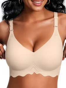 Women's Seamless Rimless Sports Bra, Steel-Free V-Neck Wave Design, Front & Back Nine Character Buckle, Breathable Jelly Lining