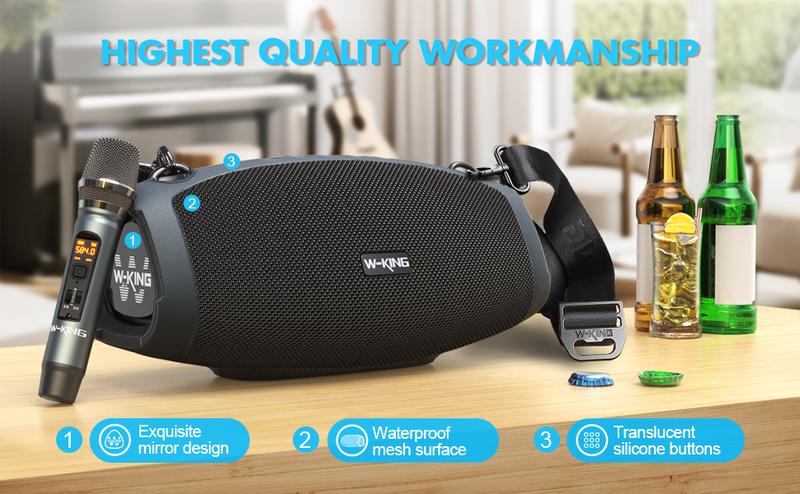 W-KING 120W Portable Bluetooth Speaker with Wireless Microphone,  IPX6 Waterproof, Triple Passive Radiators-Deep Bass/Hi-fi/DSP/Power Bank/TF/AUX/EQ/Opener W-KING 120W Portable Bluetooth Speaker with Wireless Microphone,  IPX6 Waterproof, Triple Passive Radiators-Deep Bass/Hi-fi/DSP/Power Bank/TF/AUX/EQ/Opener
