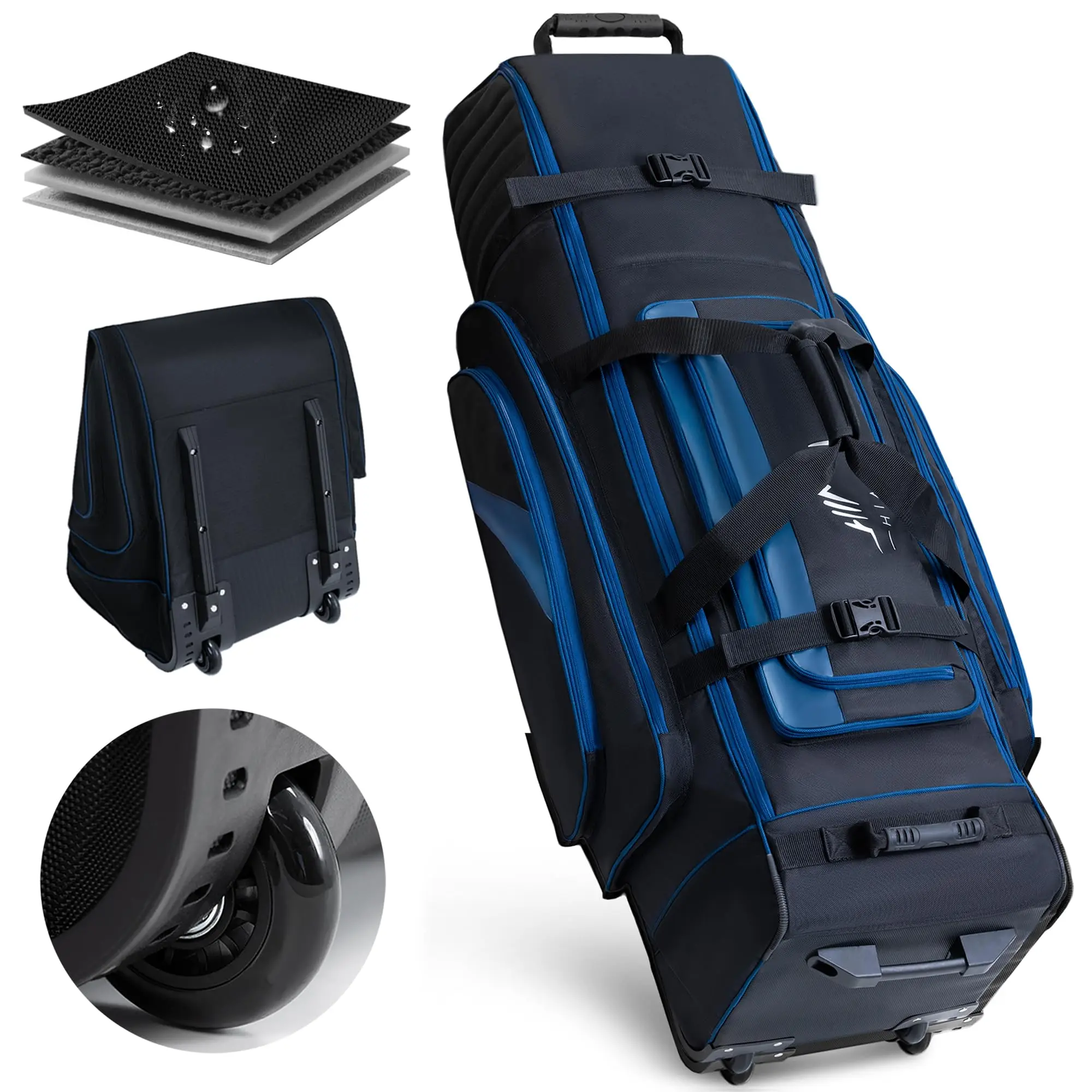UNIHIMAL Travel Bag with Wheels for Golf Clubs, Soft-Sided & Foldable Design, 1680D High-Density Fabric with Padded Protection, Travel Gear, Foldable Shape, Durable Golf Club Bags, Unisex, Carry Handle, Traveling