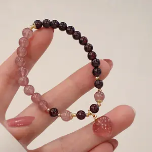 Natural Jade Bracelet With Garnet Strawberry Crystal Bracelet Peach Blossom Transportation Love Heart Strawberry Crystal Bracelet Bracelet Accessories