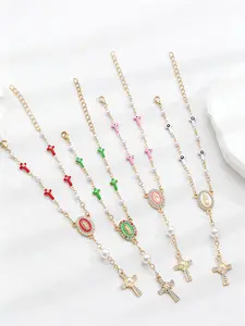 1pc Virgin Mary Bracelet Necklace For Women Men, Exquisite Jesus Cross Pendant Rosary Beads, Fashion Bracelet Accessories, Christian Catholic Wrist Neck, Baptism Prayer Bracelet Jewelry Gift
