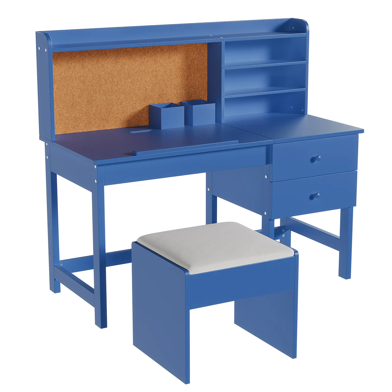 Garvee Kids Desk and Chair Set with Adjustable Tilt Top – Wooden Study Table with Drawer & Cork Board – Ergonomic School Desk for Boys & Girls Ages 3-8 – Blue