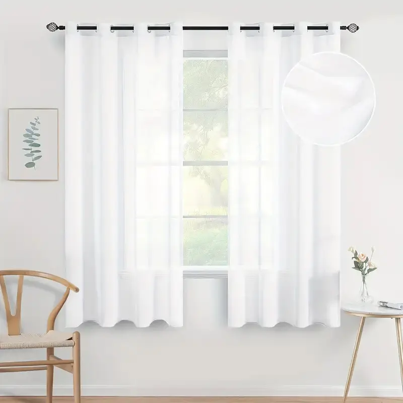 2 Panels White Sheer Curtains for Bedroom Study Room Kitchen Living Room Grommet Yarn Window Drapes Transparent Light Weight Soft Window Treatment 63 84 95 108 inches Length