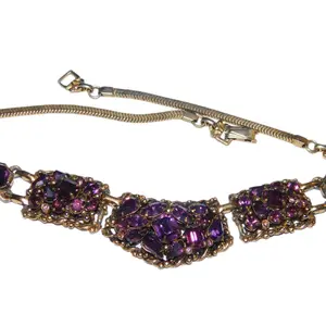 Vintage 50s Signed BARCLAY Prong Set PURPLE Rhinestone Necklace Female