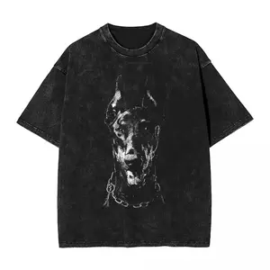 valentine shirts Funny Doberman Dog Washed T Shirt Streetwear Hip Hop Retro T-Shirts Tees Tops for Men Women Short Sleeve High Street Summer