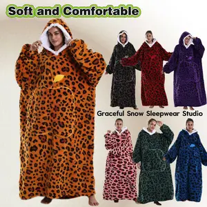 Women's Leopard Print Apple Pocket Casual Home Wear, Thick Warm Winter Blanket, Leopard Pattern Blanket, Multiple Colors Available