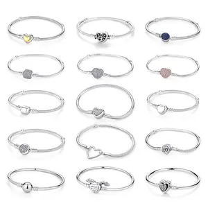 Jewelry - Original 925 Sterling Silver Bracelets Bangles Love Heart Clip Charms Beads Snake Chains For Women Rose Gold DIY Luxury Jewelry