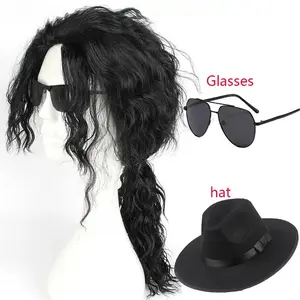 Anime Michael Jackson Cosplay Michael Cosplay Black Wig Michael Role Play Medium Long Curly Black Hair Wig Halloween Cos Wigs