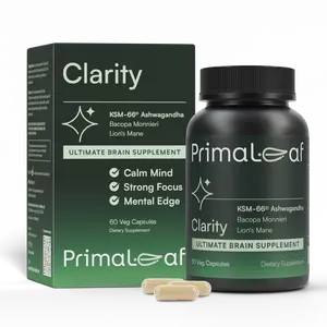 PrimaLeaf Clarity Nootropics Brain Supplement for Focus, Memory, & Stress Relief | Natural Nootropic with KSM66 Ashwagandha, Lions Mane, Bacopa, L Theanine | Cognitive & Mood Support | 60 Veg Capsules