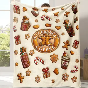 Christmas Gingerbread Man Lightweight Cozy Blanket Flannel Soft Warm Comfortable Sofa Bed Cover, Home Living Room Office Travel Camping Gift