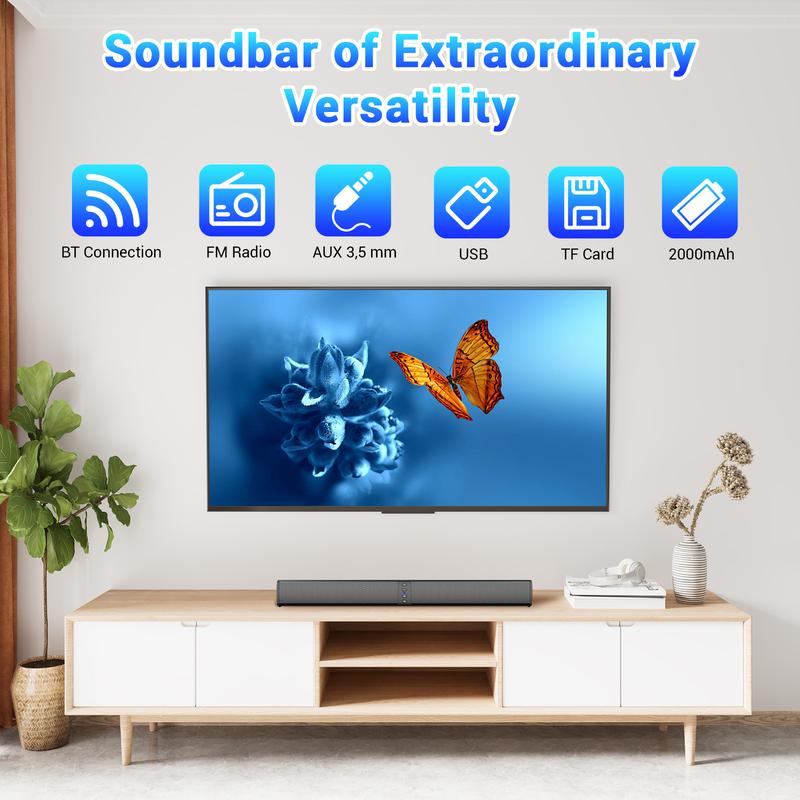 Portable Bluetooth Speaker Sound Bar for Smart TV 2 in 1 Detachable Surround Soundbar Built in 4 Speaker 20W For Home Theater Rechargeable Stereo