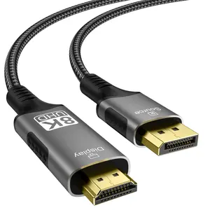 8K DisplayPort to HDMI Cable Active 8K@60Hz 4K@120Hz 32.4Gbps, Uni-Directional, DP 1.4 to HDMI 2.1 Cord for Gaming Monitor, TV, HD Electronic Device