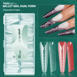 150pcs Nailpop Ballet Dual Nail Forms – Professional Stiletto Style, 15 Precise Sizes for Perfect Fit, Break-Resistant & Reusable, Easily Creates Elegant French Extensions, Ideal for Nail Salons & Advanced Users