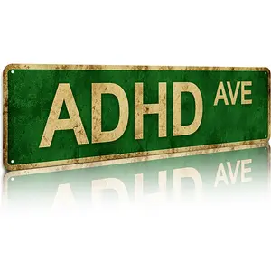 Funny ADHD AVE Street Sign 16x4 Inch Aluminum Metal Sign - Retro Humor Wall Decor for Man Cave, Garage, Home, Office, Dorm - Novelty Tin Sign Gift for ADHD Awareness, Friends, Humor Enthusiasts