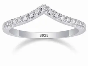 Moissanite Curved Wedding Band for Women 925 Sterling Silver 18K White Gold Plated Stackable Band for Women Size, Anniversary