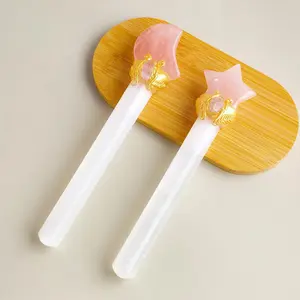 Natural Gypsum Five-Pointed Star Moon Magic Wand, Healing Energy Tool, Unique Decorative Accessory, Spring Decoration, Natural Crystal Staff, Unique Crystals