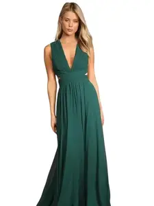 Vivid Imagination Emerald Green Cutout Maxi Dress, Multiway Dress, Multi Wrap Dress, Plus Size, Boho Bridesmaids, Fabric Fit Formal Womenswear Chiffon Lilac Pleated Sexy