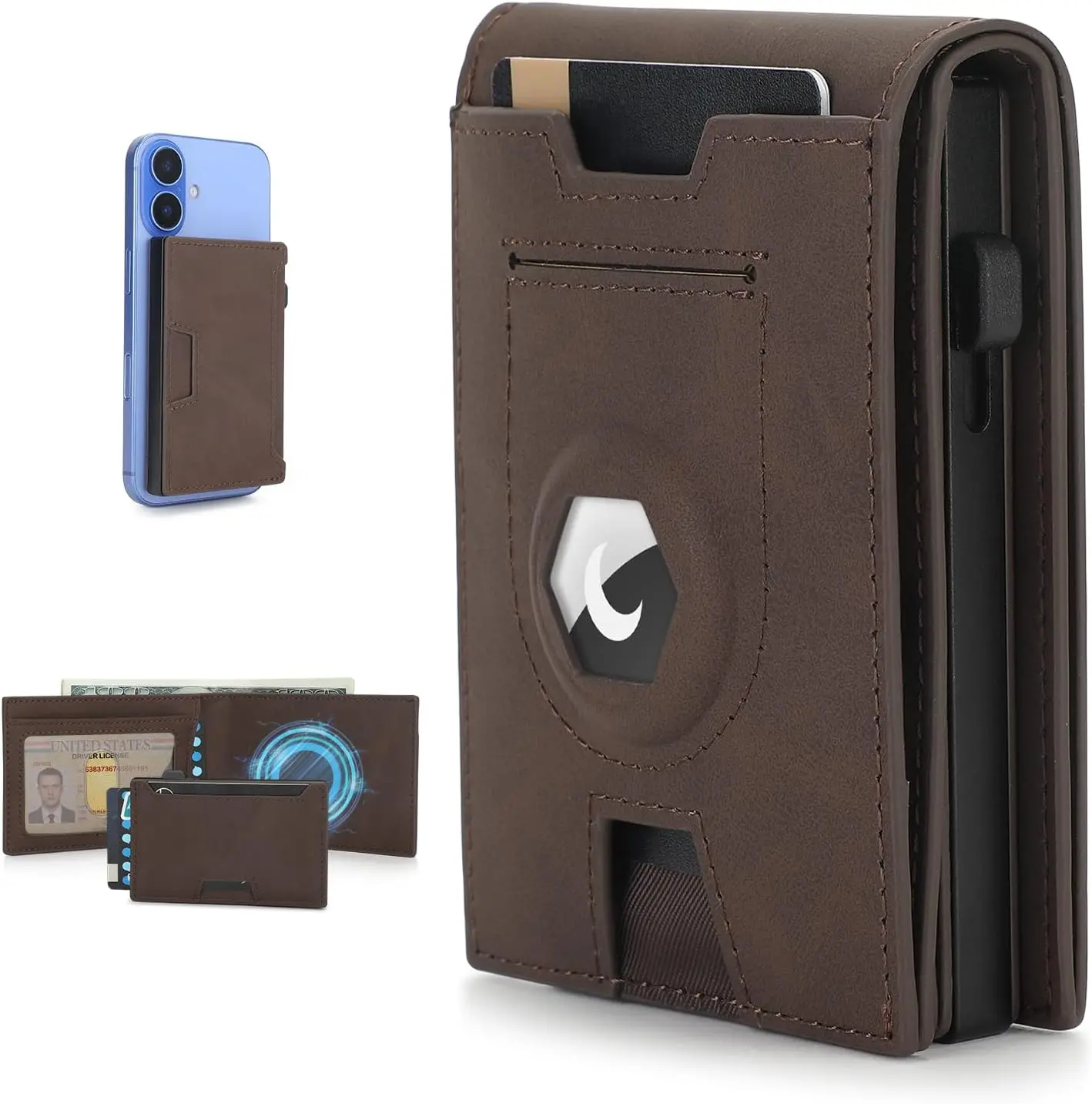 Airtag Wallet for Men, 2 in 1 Detachable MagSafe Minimalist Wallet,  Pop Up Card Holder, RFID Blocking  Bifold Wallets for 10 Cards &  with ID Window, Mens , Dark Brown
