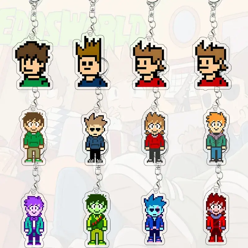 Eddsworld Pixel Acrylic Keychain, Edd, Tord & Eduardo Bag Charm, Gift for Fans