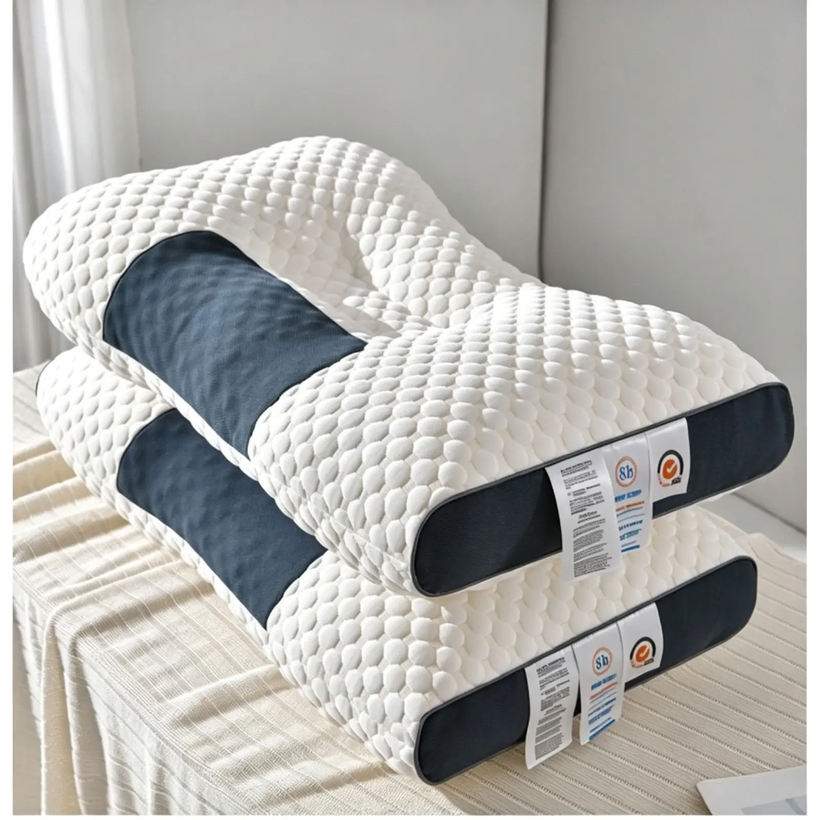 Adult Rectangular Block Style Neck Pillows 2-Piece Set - Cervical Shape, Neck Care, Soft Massage Surface, High-Comfort No-Pressure Design, Machine-Washable Covers, Breathable Fabric, Sleeping Support, Shoulder Pain Relief, Ideal for Home Bedroom/Office