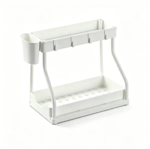 2-Tier Bathroom Countertop Organizer with Side Holder, Space-Saving Vanity Storage Rack for Makeup, Skincare, Perfume, Cosmetics, Toiletries, Kitchen Sink Caddy and Bedroom Dresser Shelf, White
