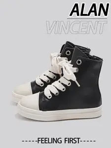 Fashionable Colorblock High Top Lace Up Trainer Sneakers, Women Shoes, Casual Comfortable Round Toe Shoes for Daily Wear, Female All-match Shoes for Daily Wear, Walking Shoes