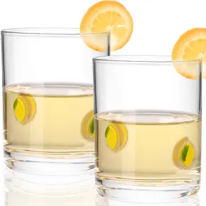 [Buy 1 Get 1 Free]Physkoa Set of 2 Lemon Juice Glasses – Cute 400ml Glass Coffee Cups for Women – Lemon Citrus Glass for Cocktails, Juices or Housewarming Gifts