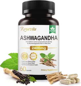 Ashwagandha Supplements 2400mg Organic with Black Pepper Vitamin B12 & B6 for Max Absorption Stress Relief Athletic Performance for Men & Women 60 Capsules
