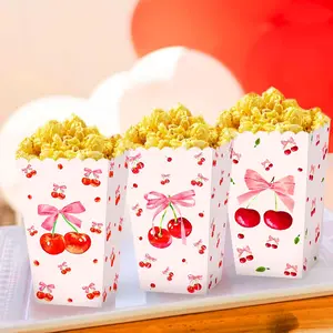 LaVenty BACH AND BOUJEE 12 PCS Cherry Theme Popcorn Boxes Pink Cherry Party Favors Boxes Candy Treat Goodies Bags for Girls Baby Shower Birthday Decorations Party Supplies