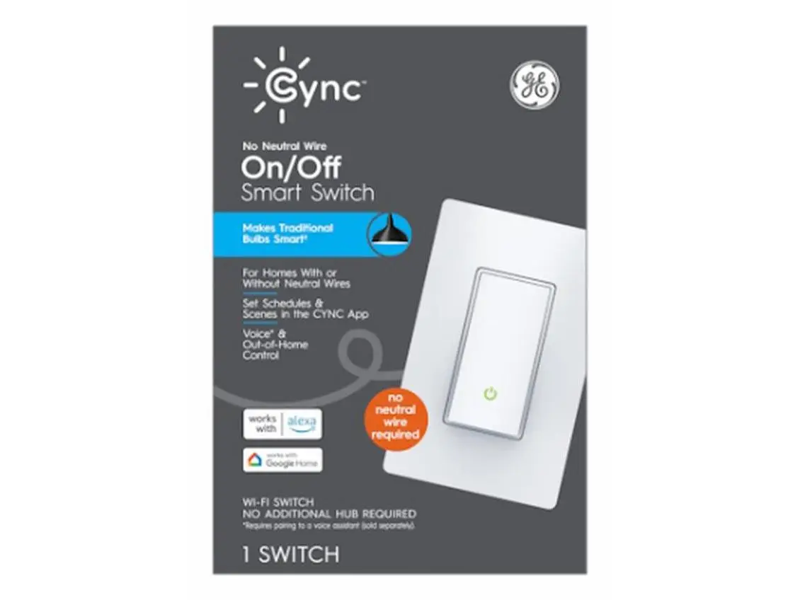 GE Lighting 100707 Cync Paddle-Style On-Off Wi-Fi Smart Wall Light Switch, Voice Command Compatible, for Indoor Home Improvement Electrical Supplies