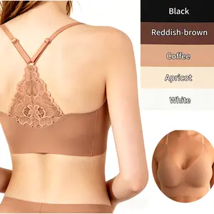 HONENNA Women's Lace Jelly Bralette, Seamless Wireless Deep V Racerback Pullover Bra, Comfort Padded T-Shirt Bra, Beautiful Back Anti-Sagging Everyday Lingerie