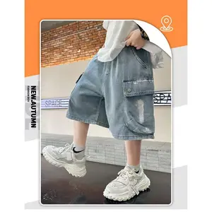 Boys Stylish Short Denim Pants with Multi Pockets Casual Daily Wear Summer Kids Jeans