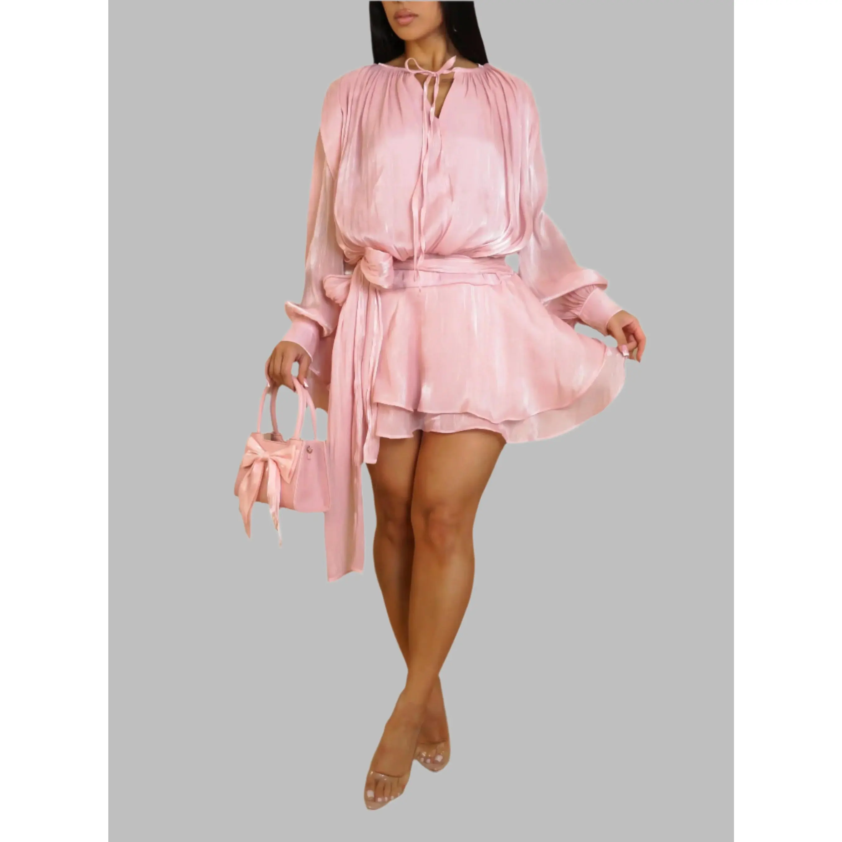 Celestia Satin Ruffle Mini Dress