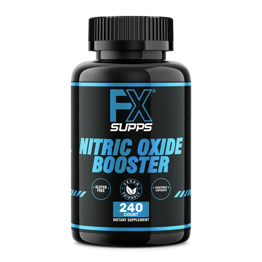 FX SUPPS Nitric Oxide Booster Dietary Pre-Workout Capsules - 240 Count Edible Fitness Supplement with L-Arginine, Beta Alanine, Natural Protein Blend for Muscle Support, Enhanced Energy, Vascularity