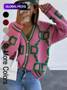 women's colorblock contrast binding button front cardigan, casual wear drop shoulder long sleeve v neck cardigan sweater for spring & fall, fall sweaters knitwear for women, ladies knitwear for daily casual wear, clothes for women, knitting womenswear