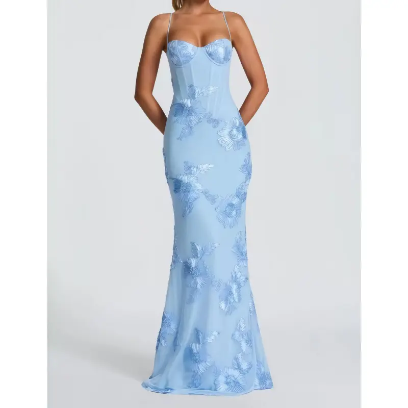 BLUE FLORAL BACKLESS DRESS - TikTok Shop