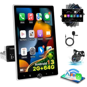 【Roinvou】10.4 Inch Rotating Touch Screen Radio with Wireless Carplay & Android Auto, [2+64G] Android Single Din Car Stereo - EQ, WiFi, GPS, FM RDS, Mirror Link + AHD Backup Camera & MIC