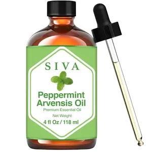 SIVA Peppermint Arvensis Essential Oil - 4 Fl Oz – Natural Peppermint Arvensis Oil - for Diffuser, Face, Skin Care, Aromatherapy, Hair Care, Scalp and Body Massage - with Dropper