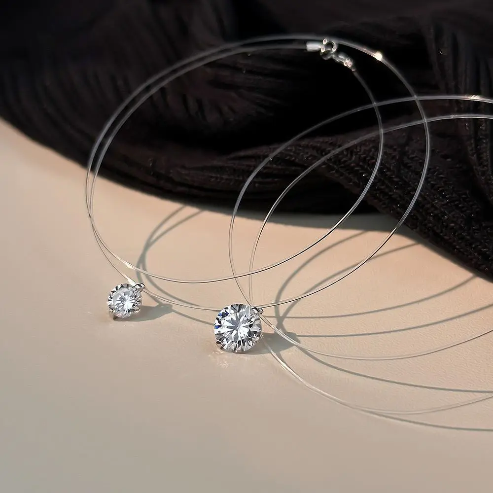 Women's Moissanite Necklace, 925 Sterling Silver Floating Solitaire Pendant on Transparent Choker, GRA Certified 0.5-2ct D Color VVS1 Stone, Moissanite Necklaces, Vvs Moissanite Necklaces