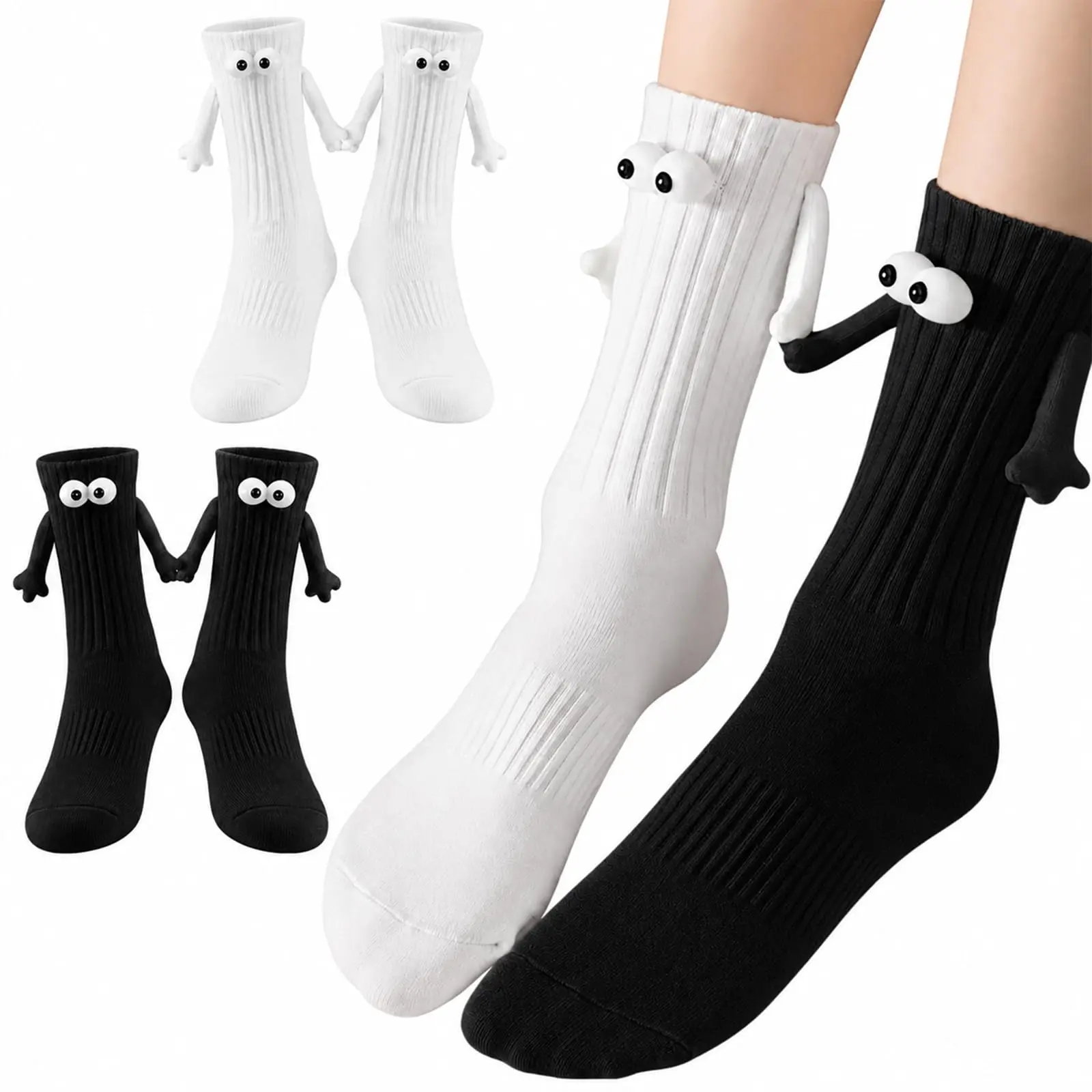 2 Pairs Magnetic Holding Hands Socks - Funny Gifts for Women & Men, Teens, Couples, Friends