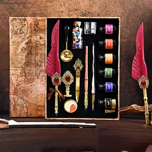 16-Piece Vintage Feather Pen Set, Includes Writing Pens, Inkwell Dip Pens, Letter Opener, Wax Seal Bottle, Ink Bottles, Perfect Gift for Birthdays & Holidays