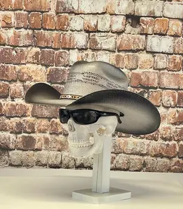 Bull-Hide, Bangora Gray/Black Straw Cowboy Hat: 4" Brim, Elastic Bandana HAND-Made in Mexico, Plastic Rain Cover Included