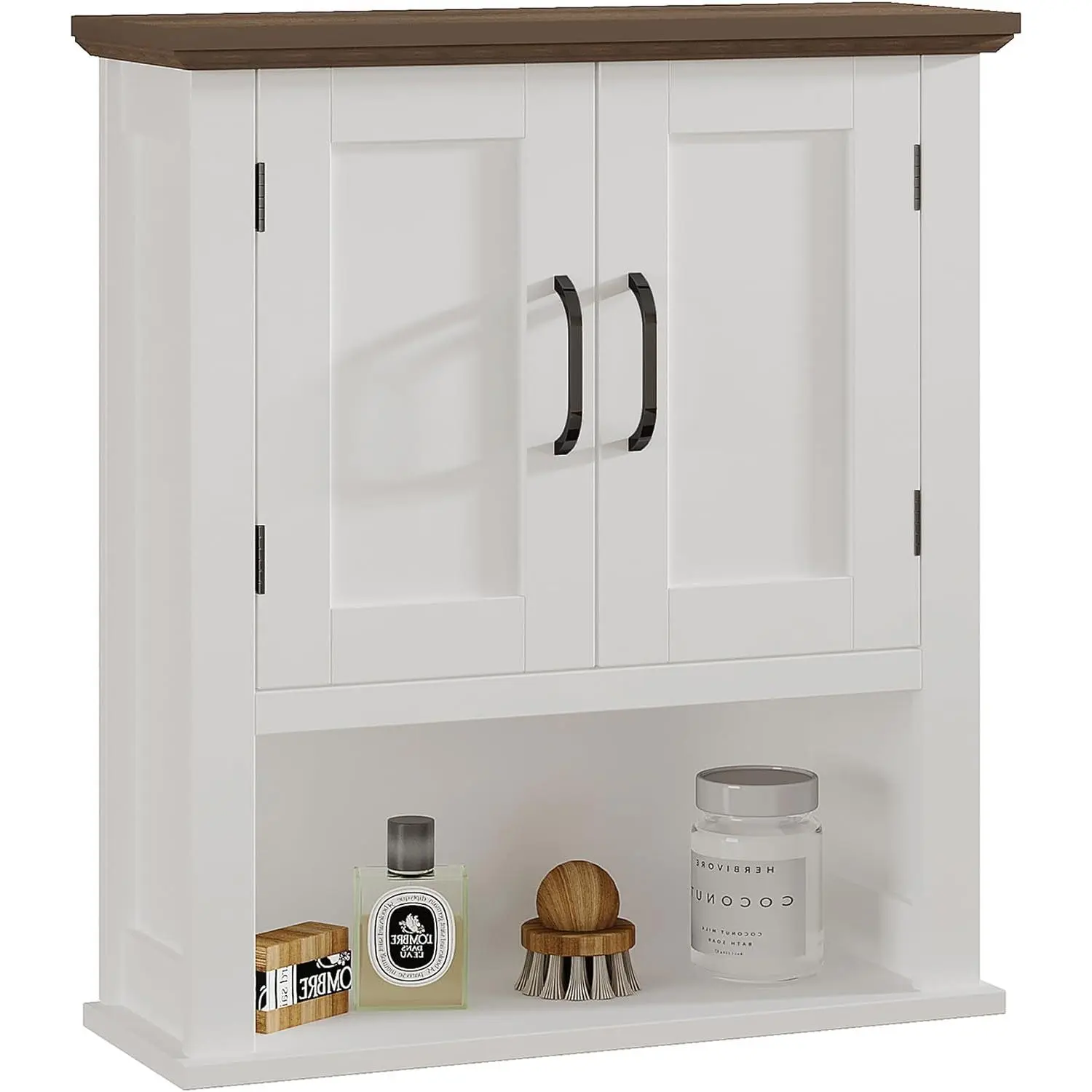 ChooChoo Farmhouse Wall Cabinet with Doors, Medicine Cabinet with Adjustable Shelves Over The Toilet, Rustic Cabinet Wall Mounted for Bathroom, Kitchen, Living Room,